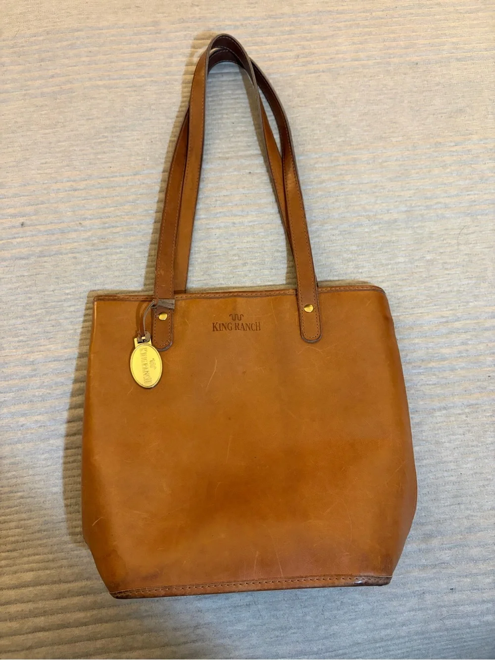 Vintage King Ranch Saddle Shop Leather Tote Bag Tan Cognac Bucket Purse USA